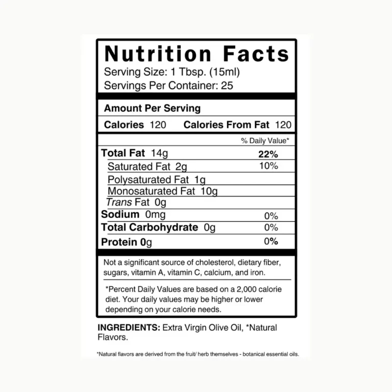 Persian Lime Infused Olive Oil Nutrition Facts