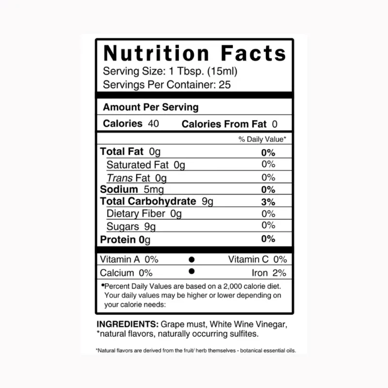 Ripe Peach White Balsamic Vinegar Condimento Nutrition Facts