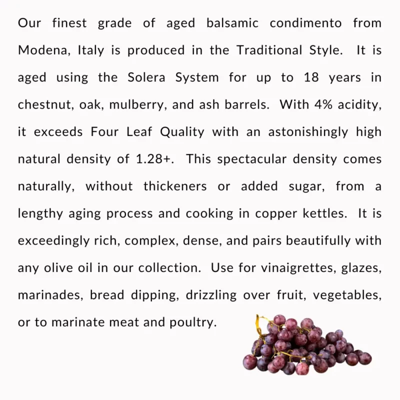 Traditional Style Balsamic Condimento Description
