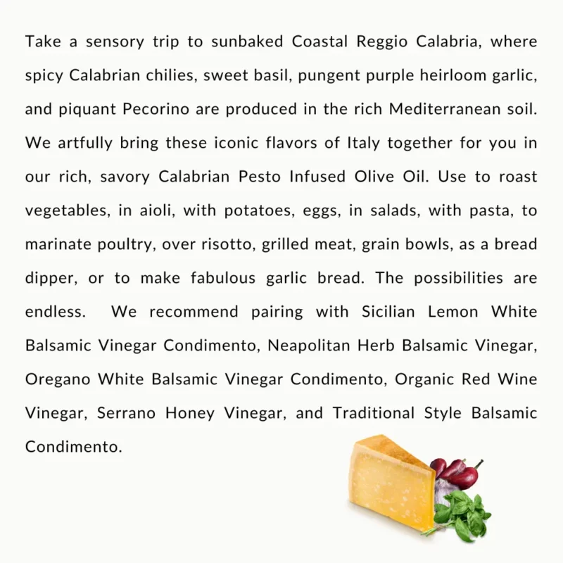 Spicy Calabrian Pesto Infused Olive Oil Description