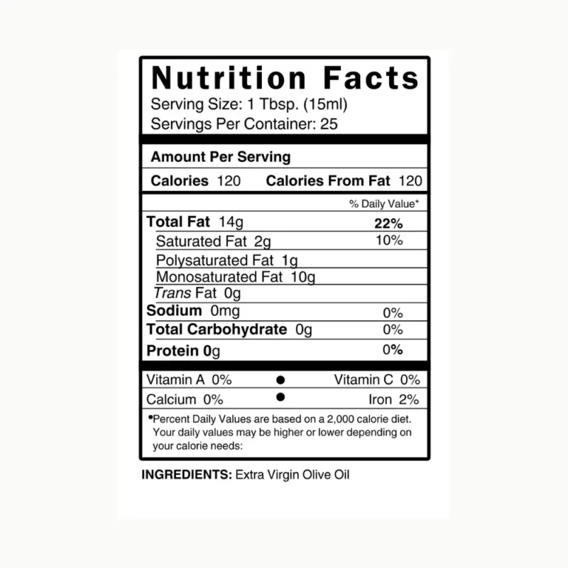 Arbequina Extra Virgin Olive Oil Nutrition Facts